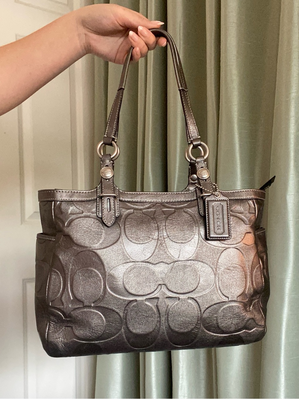 Coach Metallic Gray Silver Tote